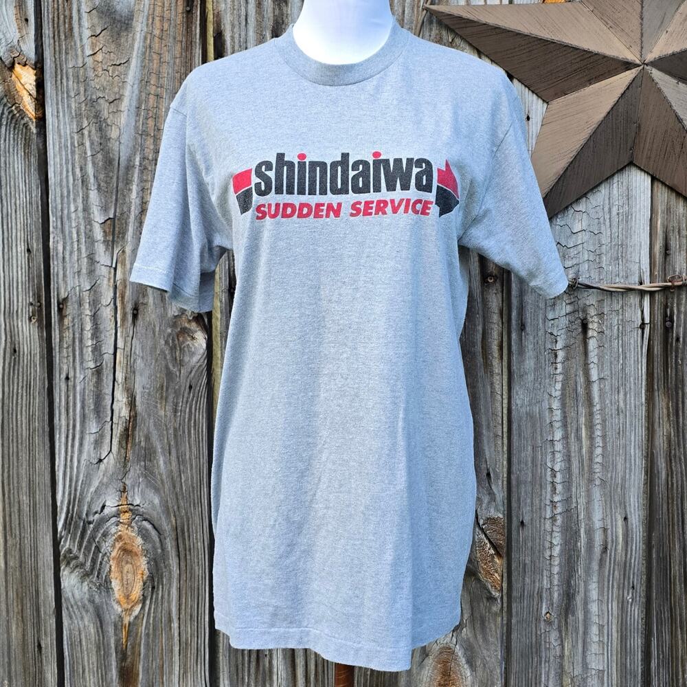 Gray Hanes Tshirt Size L Shindaiwa Graphic Print Single Stitch Short Sleeve VTG